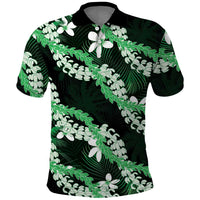 Puakenikeni Maile Lei Polo Shirt Frangipani Green Tropical Leaves