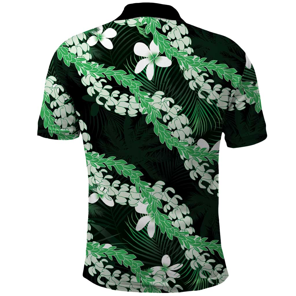 Puakenikeni Maile Lei Polo Shirt Frangipani Green Tropical Leaves