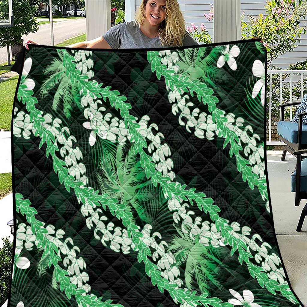 Puakenikeni Maile Lei Quilt Frangipani Green Tropical Leaves LT01 Green - Polynesian Pride