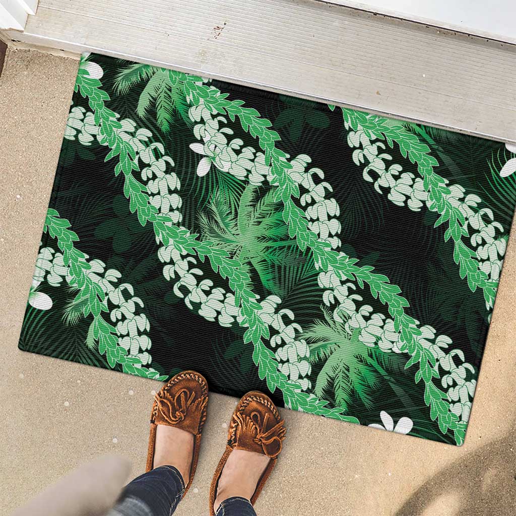 Puakenikeni Maile Lei Rubber Doormat Frangipani Green Tropical Leaves