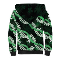 Puakenikeni Maile Lei Sherpa Hoodie Frangipani Green Tropical Leaves