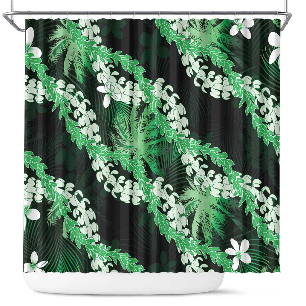 Puakenikeni Maile Lei Shower Curtain Frangipani Green Tropical Leaves LT01 Green - Polynesian Pride