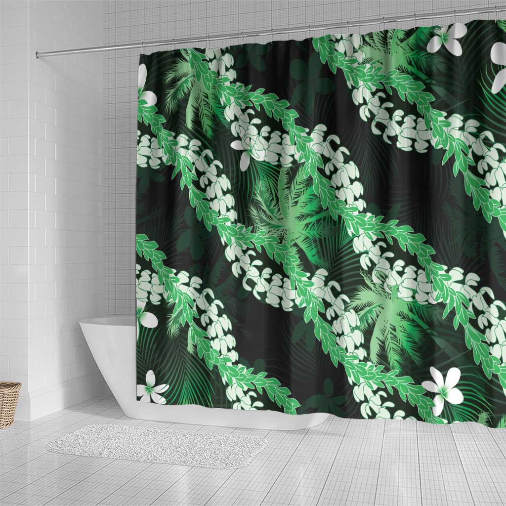 Puakenikeni Maile Lei Shower Curtain Frangipani Green Tropical Leaves