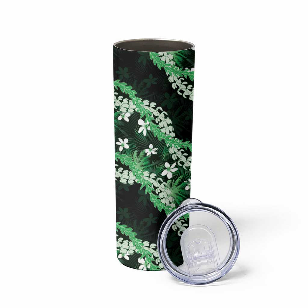 Puakenikeni Maile Lei Skinny Tumbler Frangipani Green Tropical Leaves