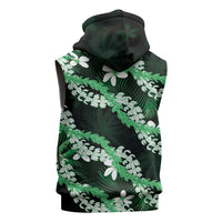 Puakenikeni Maile Lei Sleeveless Hoodie Frangipani Green Tropical Leaves LT01 - Polynesian Pride