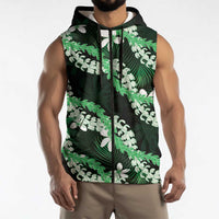 Puakenikeni Maile Lei Sleeveless Zip Hoodie Frangipani Green Tropical Leaves LT01 - Polynesian Pride