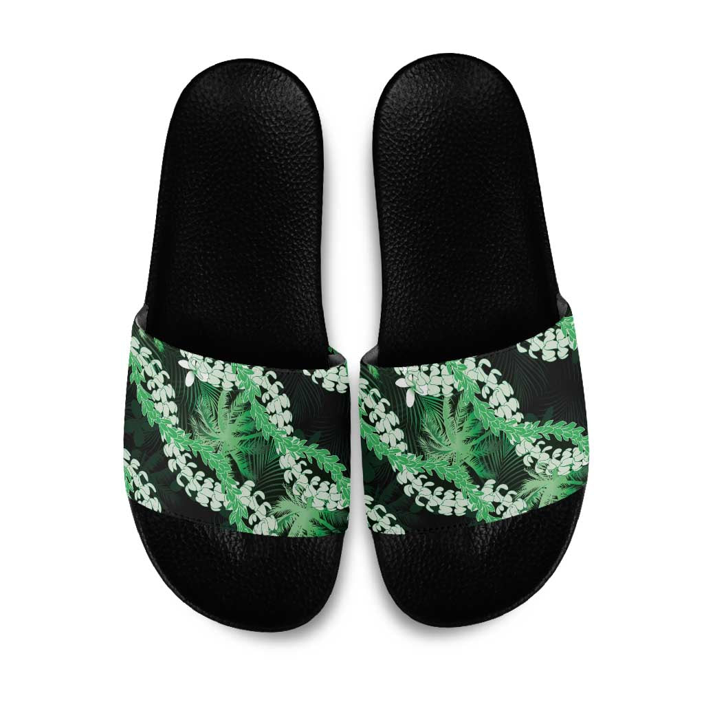 Puakenikeni Maile Lei Slide Sandals Frangipani Green Tropical Leaves LT01 Green - Polynesian Pride