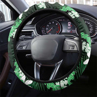 Puakenikeni Maile Lei Steering Wheel Cover Frangipani Green Tropical Leaves LT01 - Polynesian Pride