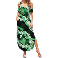 Puakenikeni Maile Lei Summer Maxi Dress Frangipani Green Tropical Leaves LT01 Women Green - Polynesian Pride