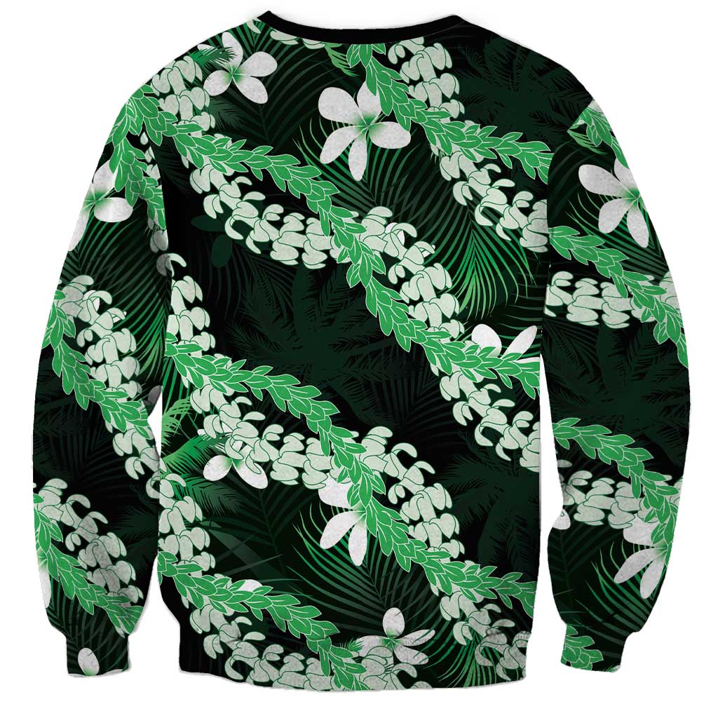 Puakenikeni Maile Lei Sweatshirt Frangipani Green Tropical Leaves
