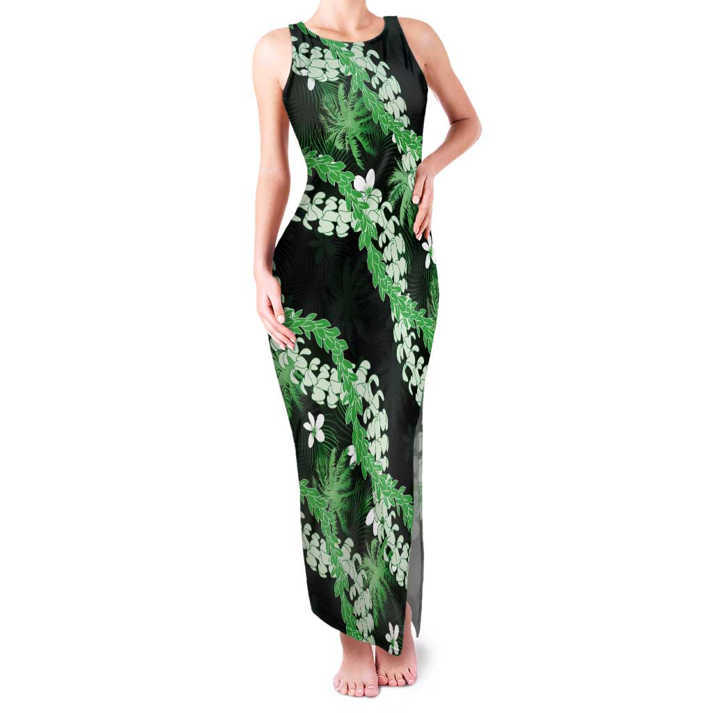 Puakenikeni Maile Lei Tank Maxi Dress Frangipani Green Tropical Leaves LT01 Women Green - Polynesian Pride