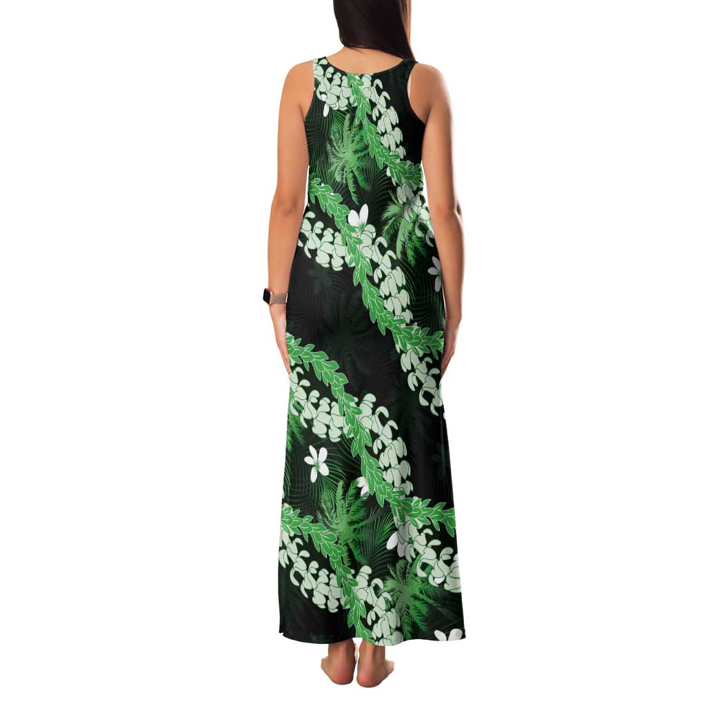 Puakenikeni Maile Lei Tank Maxi Dress Frangipani Green Tropical Leaves LT01 - Polynesian Pride