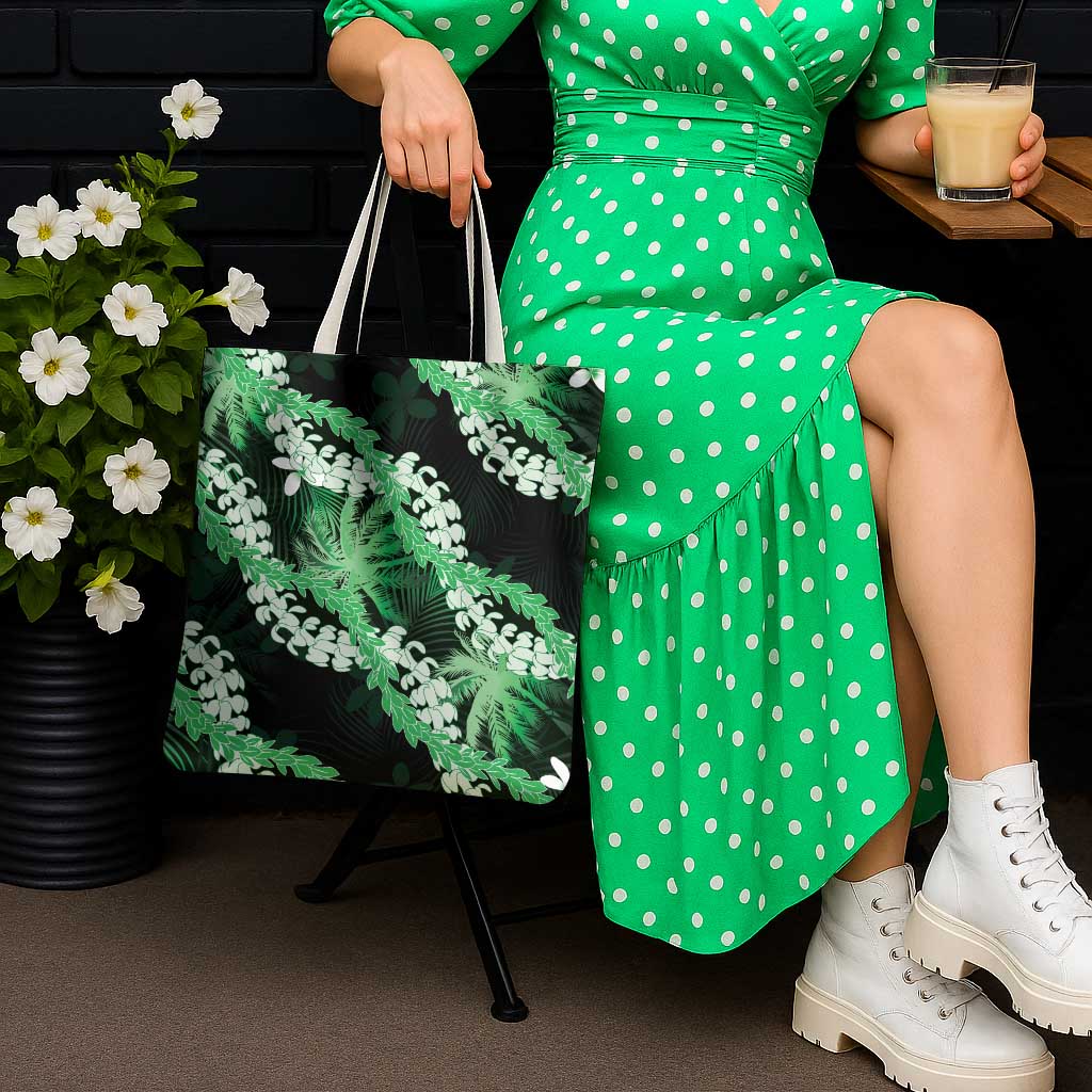Puakenikeni Maile Lei Tote Bag Frangipani Green Tropical Leaves