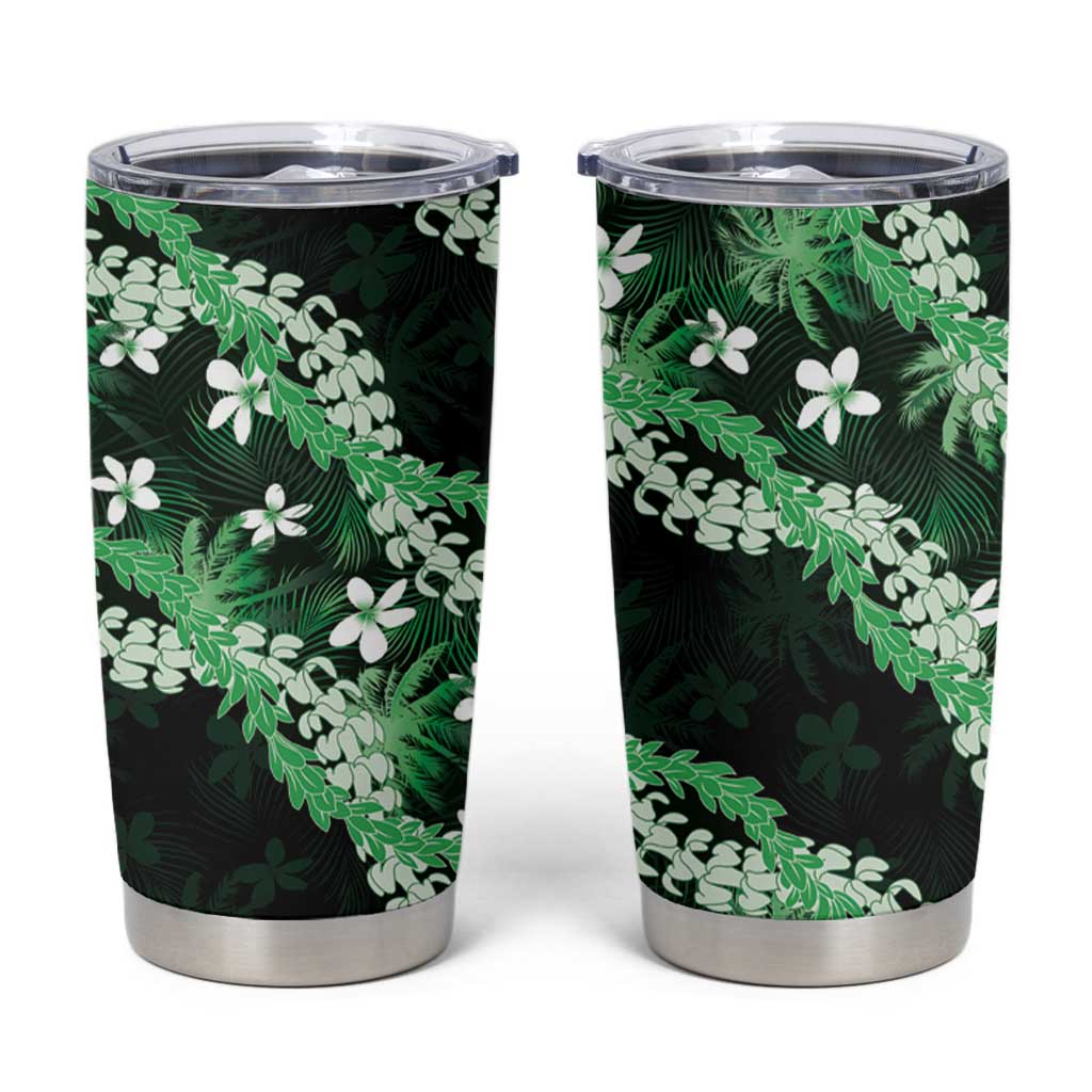 Puakenikeni Maile Lei Tumbler Cup Frangipani Green Tropical Leaves LT01 Green - Polynesian Pride