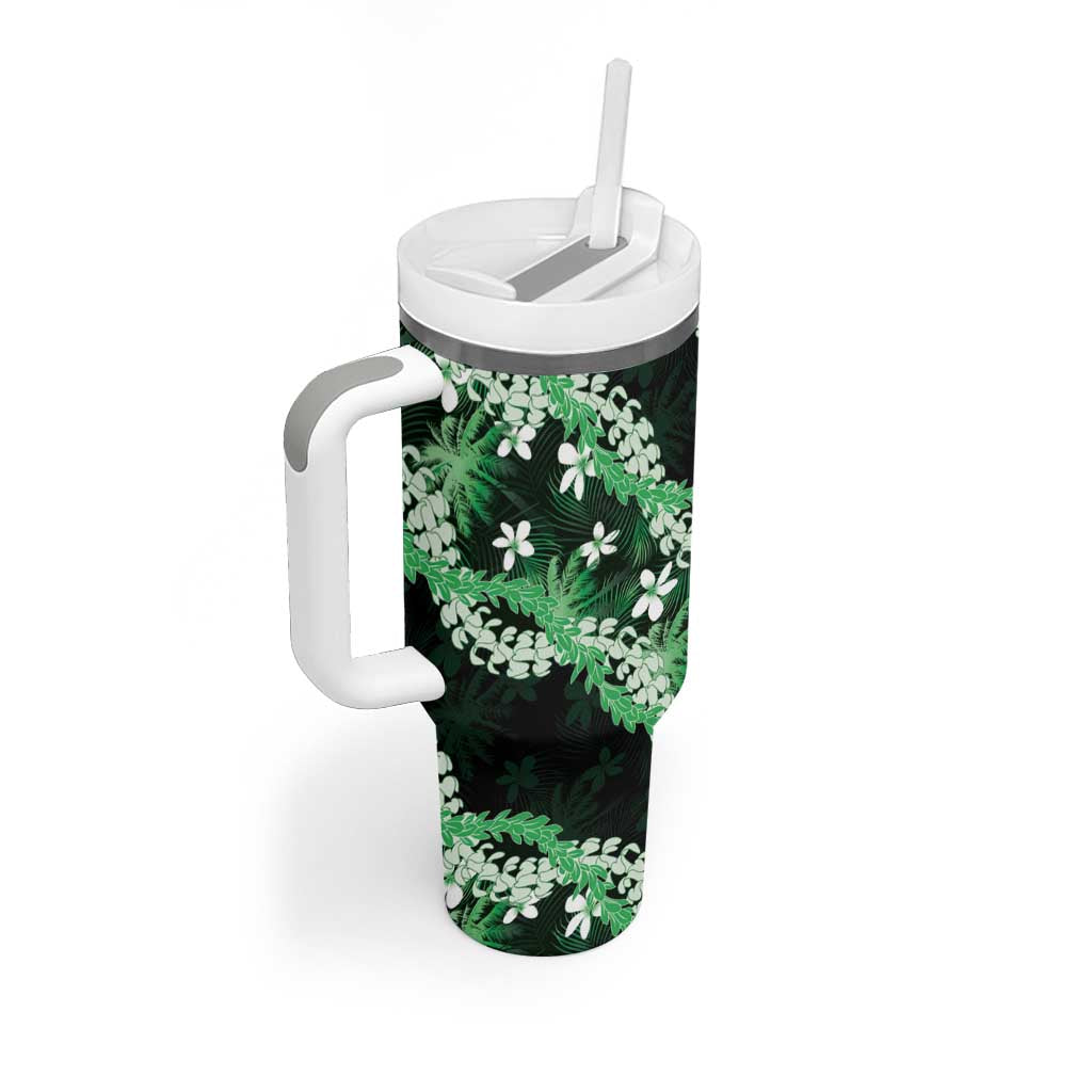 Puakenikeni Maile Lei Tumbler With Handle Frangipani Green Tropical Leaves