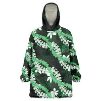 Puakenikeni Maile Lei Wearable Blanket Hoodie Frangipani Green Tropical Leaves