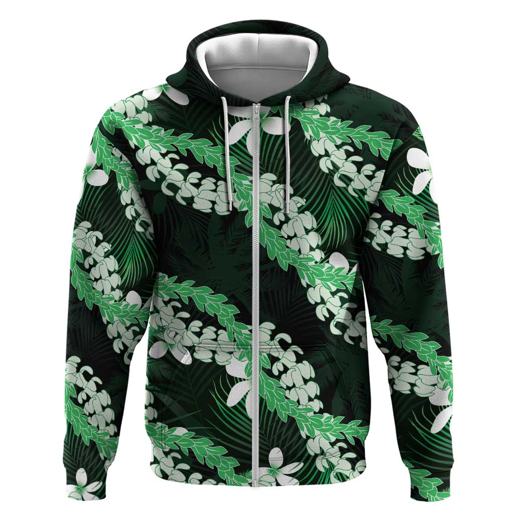 Puakenikeni Maile Lei Zip Hoodie Frangipani Green Tropical Leaves LT01 Zip Hoodie Green - Polynesian Pride