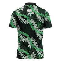 Puakenikeni Maile Lei Zipper Polo Shirt Frangipani Green Tropical Leaves LT01 - Polynesian Pride