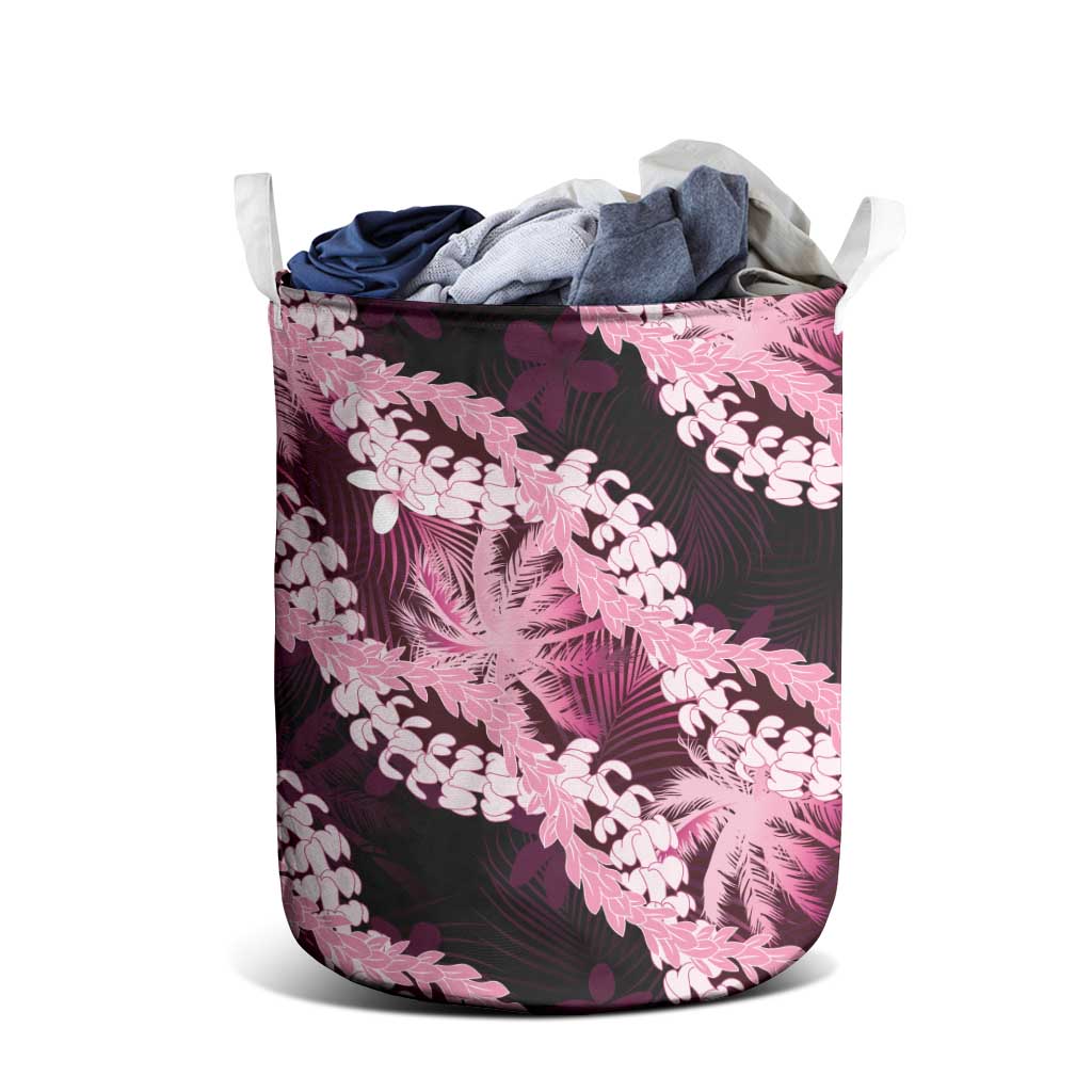 Puakenikeni Maile Lei Laundry Basket Frangipani Pink Tropical Leaves