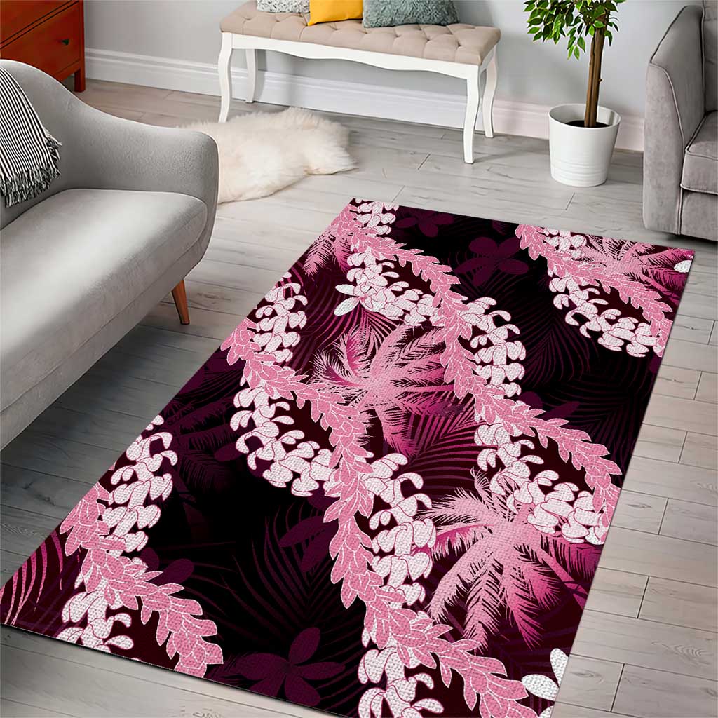 Puakenikeni Maile Lei Area Rug Frangipani Pink Tropical Leaves