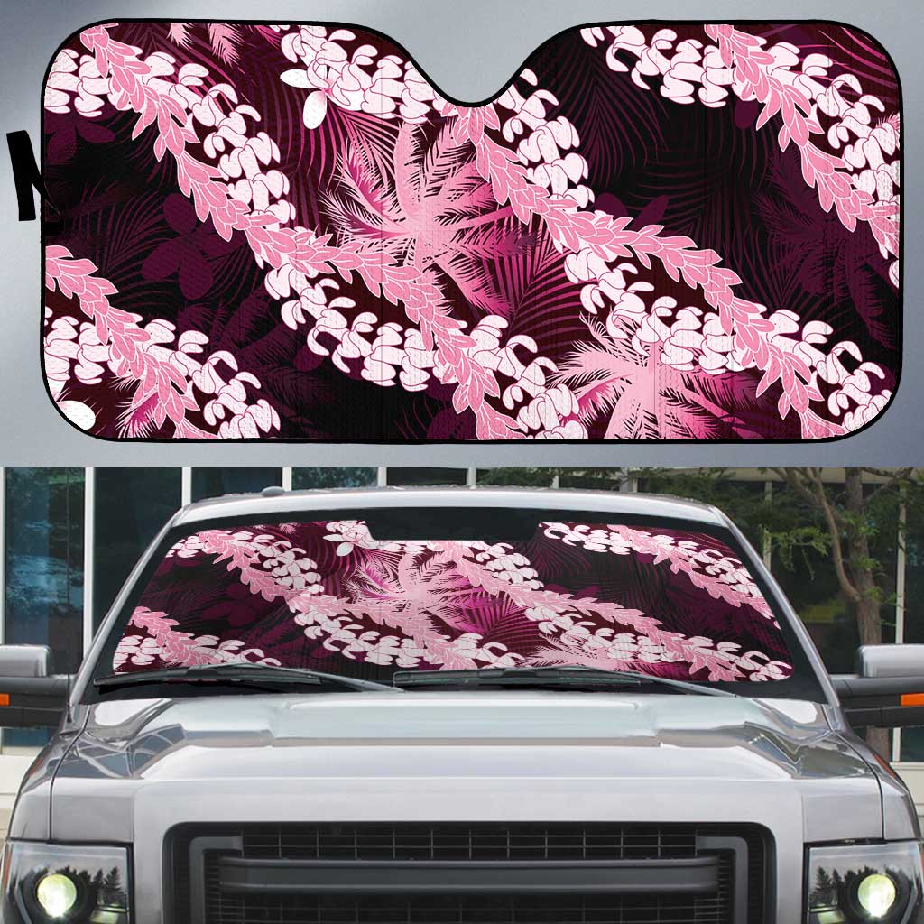 Puakenikeni Maile Lei Auto Sun Shade Frangipani Pink Tropical Leaves LT01 Pink - Polynesian Pride