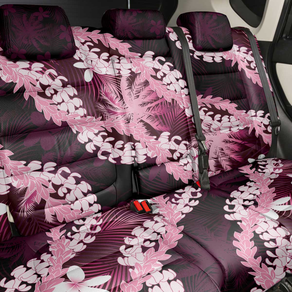 Puakenikeni Maile Lei Back Car Seat Cover Frangipani Pink Tropical Leaves LT01 - Polynesian Pride
