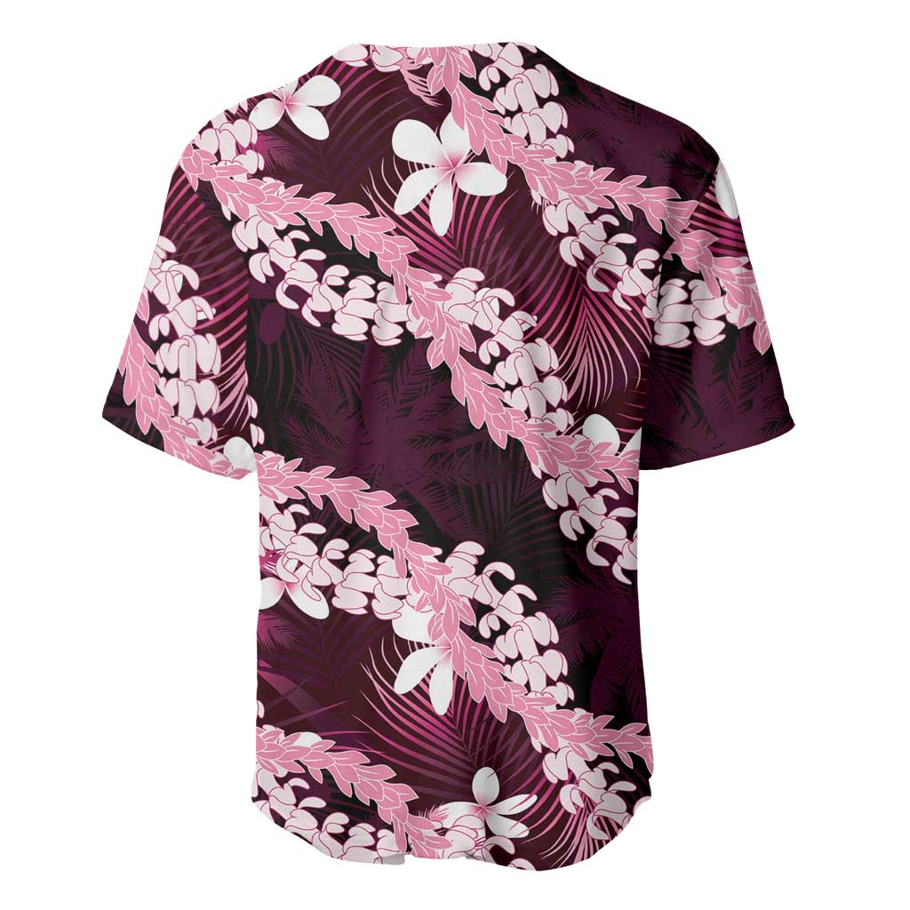 Puakenikeni Maile Lei Baseball Jersey Frangipani Pink Tropical Leaves