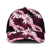 Puakenikeni Maile Lei Baseball Net Cap Frangipani Pink Tropical Leaves LT01 One Size Black Pink - Polynesian Pride