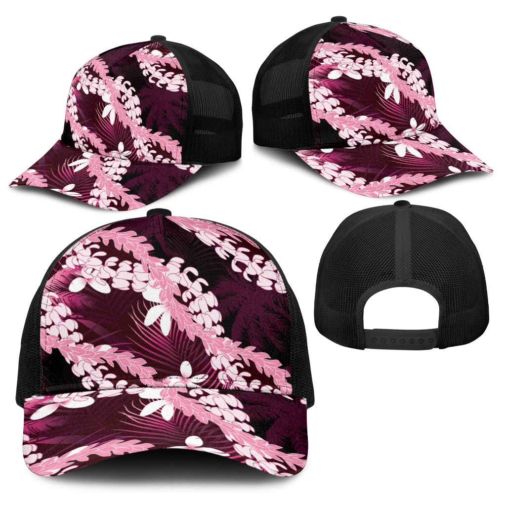 Puakenikeni Maile Lei Baseball Net Cap Frangipani Pink Tropical Leaves LT01 - Polynesian Pride