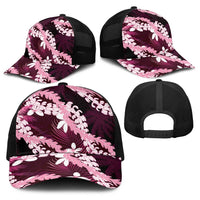 Puakenikeni Maile Lei Baseball Net Cap Frangipani Pink Tropical Leaves LT01 - Polynesian Pride