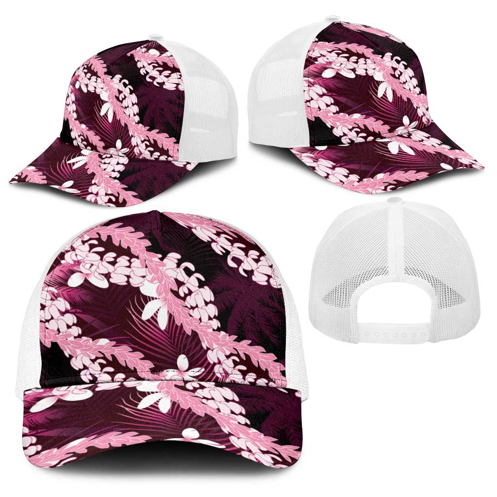 Puakenikeni Maile Lei Baseball Net Cap Frangipani Pink Tropical Leaves LT01 - Polynesian Pride