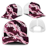 Puakenikeni Maile Lei Baseball Net Cap Frangipani Pink Tropical Leaves LT01 - Polynesian Pride