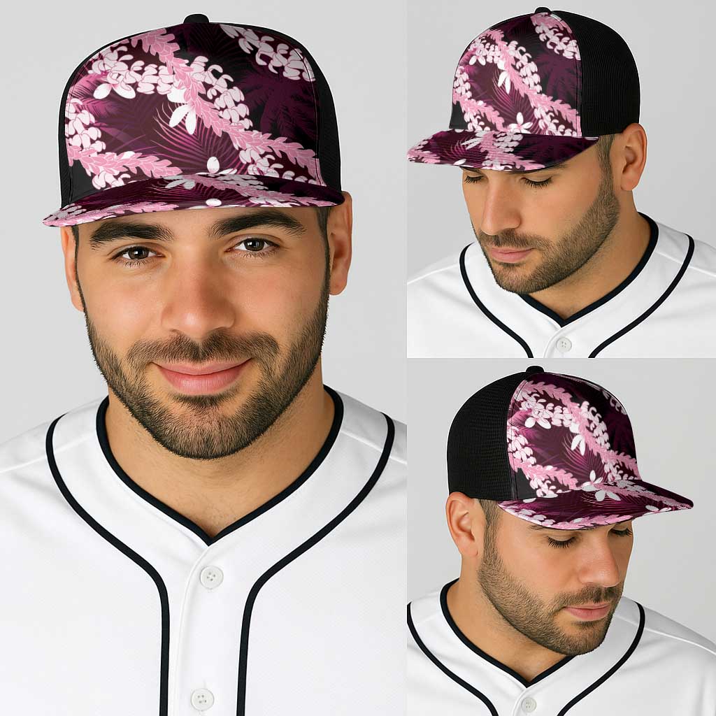 Puakenikeni Maile Lei Baseball Net Cap Frangipani Pink Tropical Leaves LT01 - Polynesian Pride