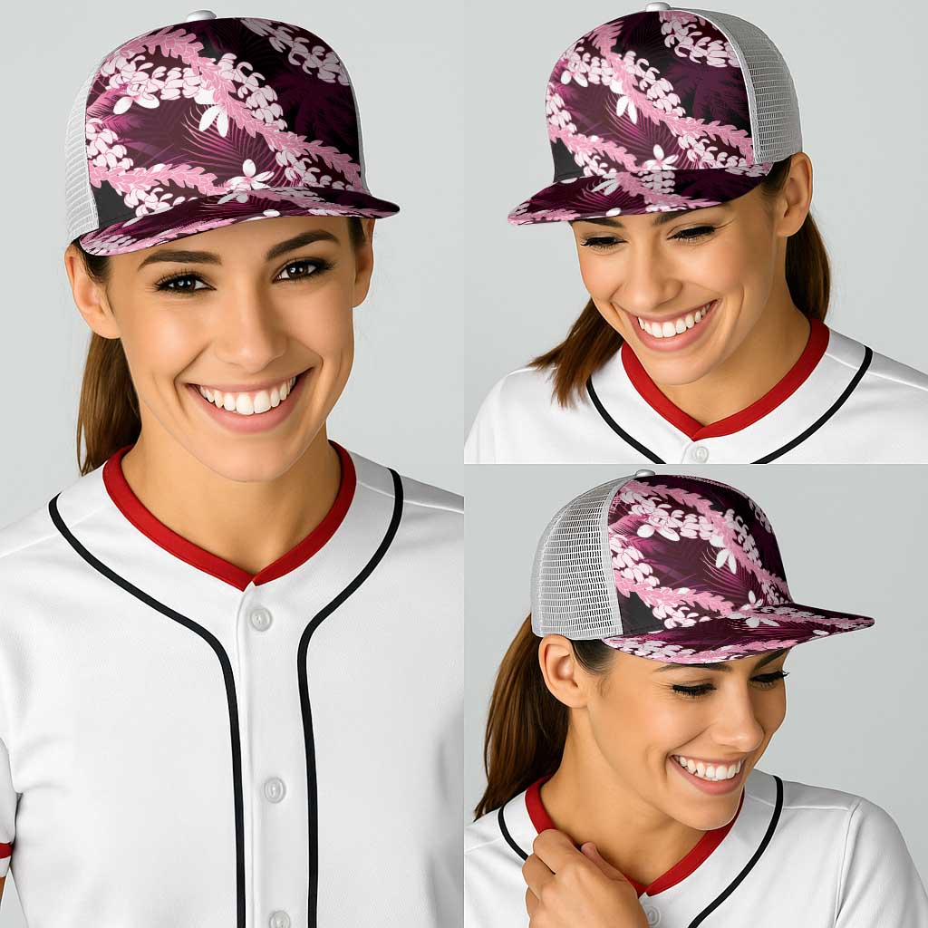 Puakenikeni Maile Lei Baseball Net Cap Frangipani Pink Tropical Leaves LT01 - Polynesian Pride