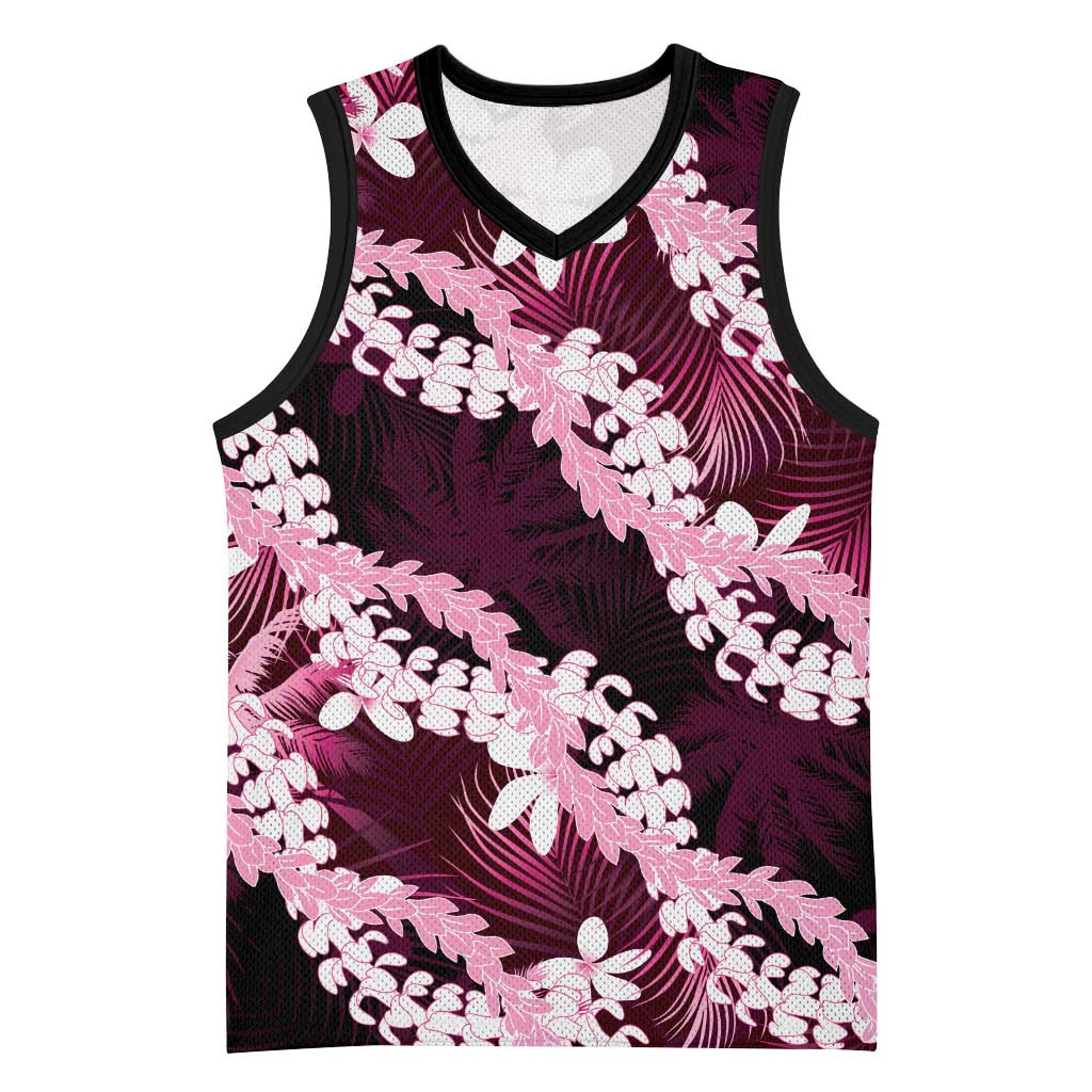 Puakenikeni Maile Lei Basketball Jersey Frangipani Pink Tropical Leaves LT01 Unisex Pink - Polynesian Pride
