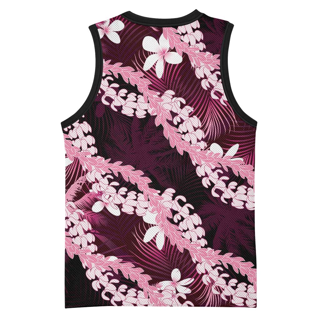 Puakenikeni Maile Lei Basketball Jersey Frangipani Pink Tropical Leaves LT01 - Polynesian Pride