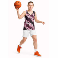 Puakenikeni Maile Lei Basketball Jersey Frangipani Pink Tropical Leaves LT01 - Polynesian Pride