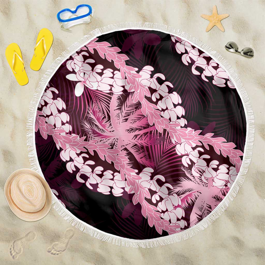 Puakenikeni Maile Lei Beach Blanket Frangipani Pink Tropical Leaves LT01 One Size 150cm Pink - Polynesian Pride