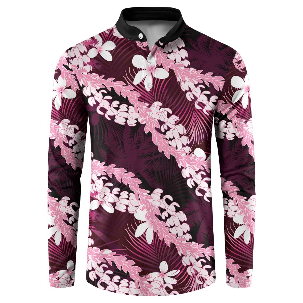 Puakenikeni Maile Lei Button Sweatshirt Frangipani Pink Tropical Leaves