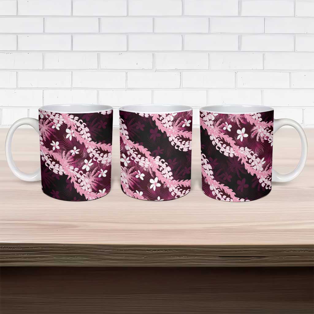 Puakenikeni Maile Lei Ceramic Mug Frangipani Pink Tropical Leaves