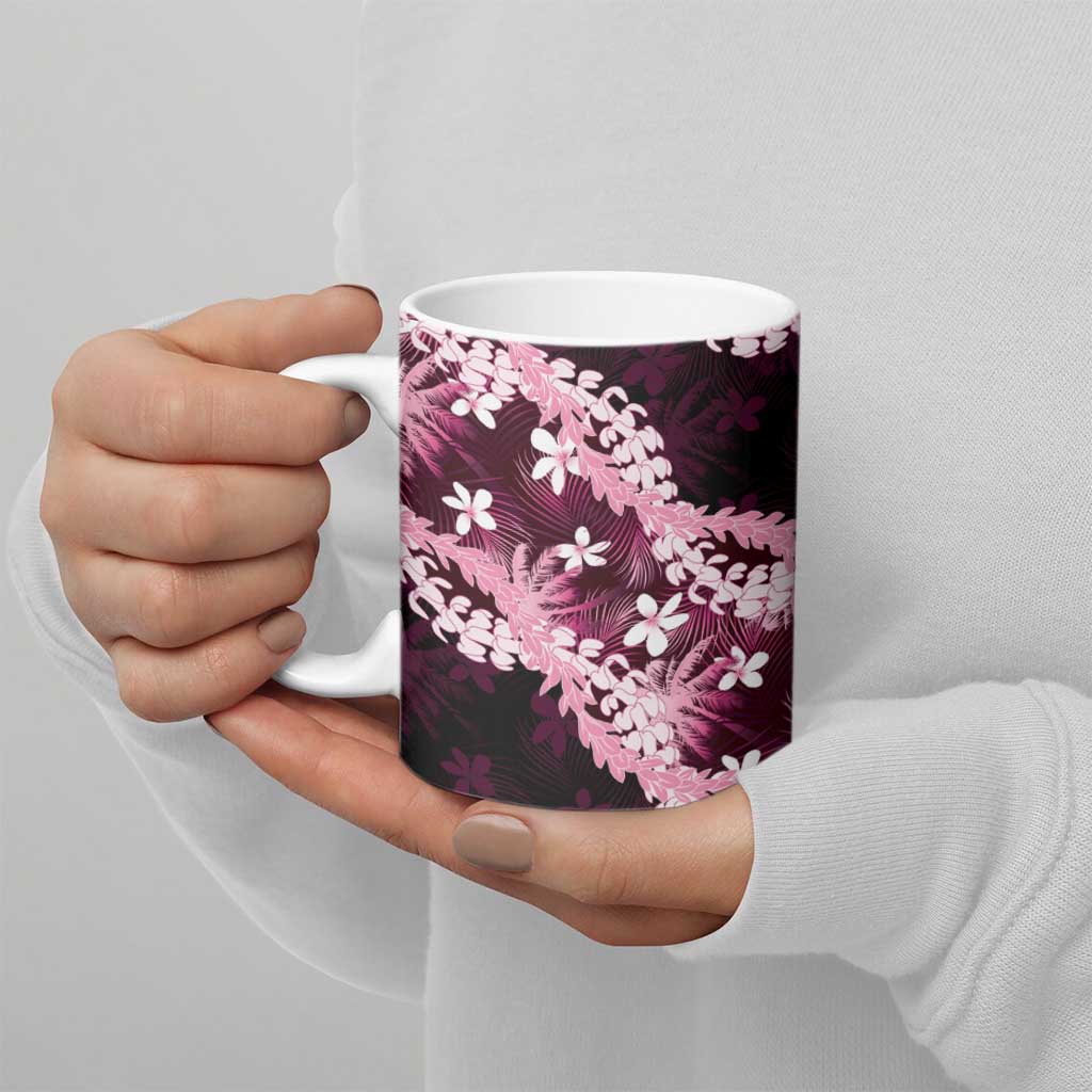 Puakenikeni Maile Lei Ceramic Mug Frangipani Pink Tropical Leaves