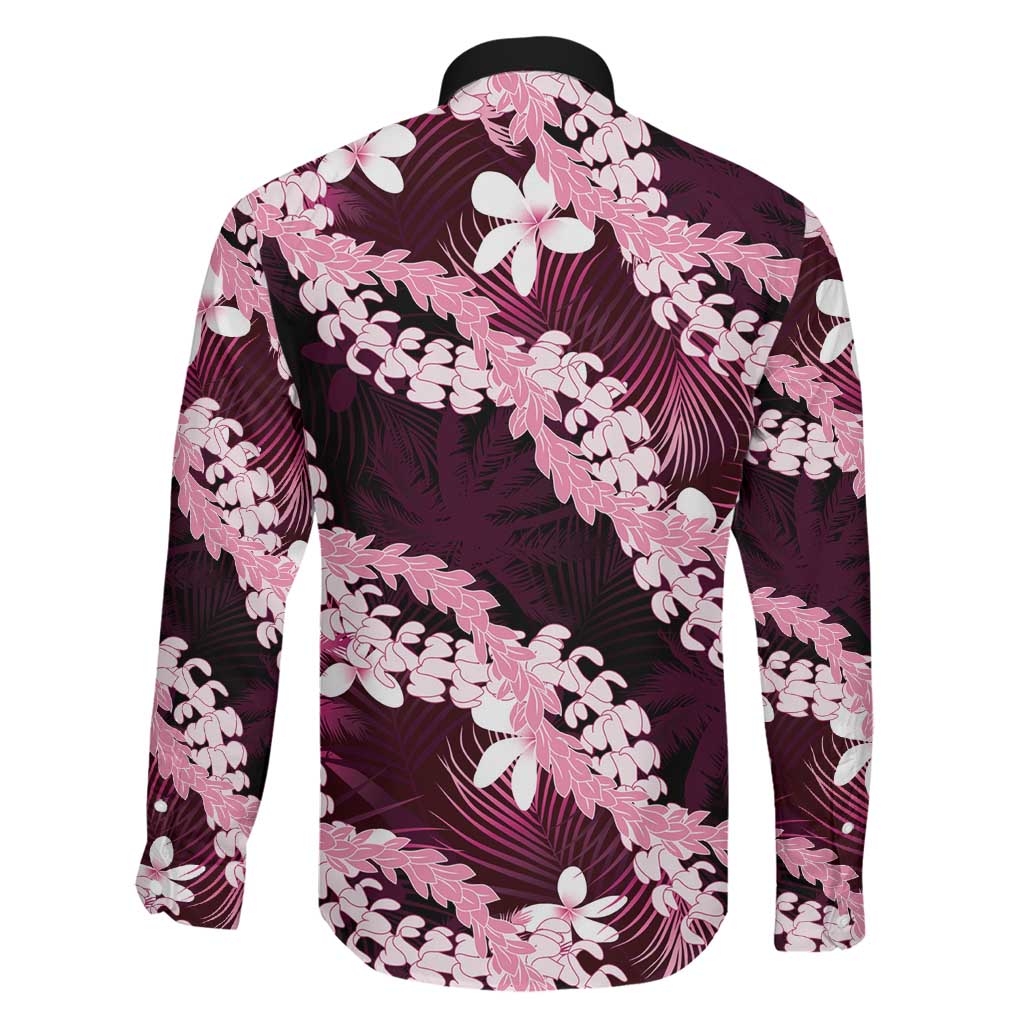 Puakenikeni Maile Lei Family Matching Long Sleeve Bodycon Dress and Hawaiian Shirt Frangipani Pink Tropical Leaves LT01 - Polynesian Pride