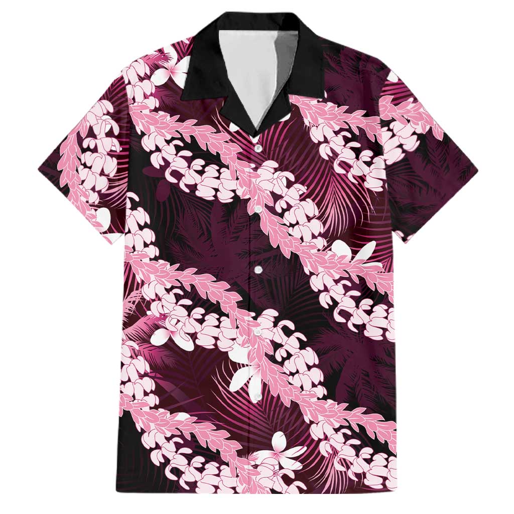 Puakenikeni Maile Lei Family Matching Mermaid Dress and Hawaiian Shirt Frangipani Pink Tropical Leaves LT01 Dad's Shirt - Short Sleeve Pink - Polynesian Pride