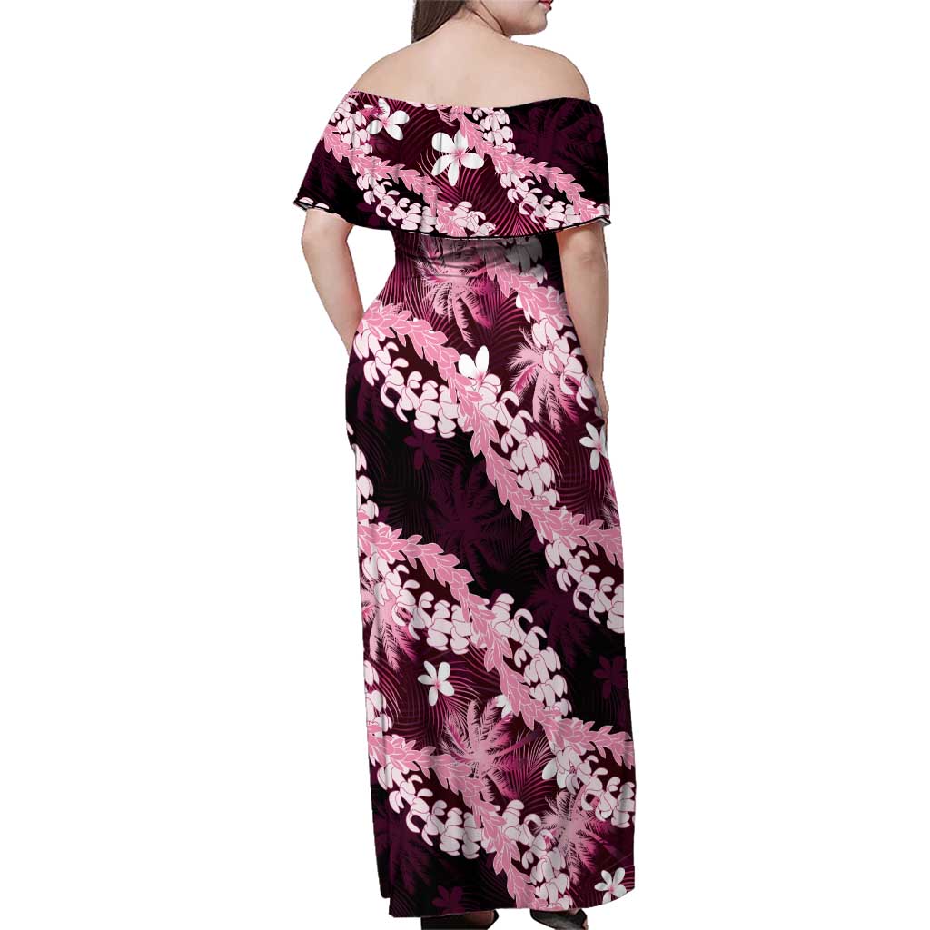 Puakenikeni Maile Lei Family Matching Off Shoulder Maxi Dress and Hawaiian Shirt Frangipani Pink Tropical Leaves LT01 - Polynesian Pride