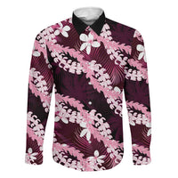 Puakenikeni Maile Lei Family Matching Short Sleeve Bodycon Dress and Hawaiian Shirt Frangipani Pink Tropical Leaves LT01 Dad's Shirt - Long Sleeve Pink - Polynesian Pride