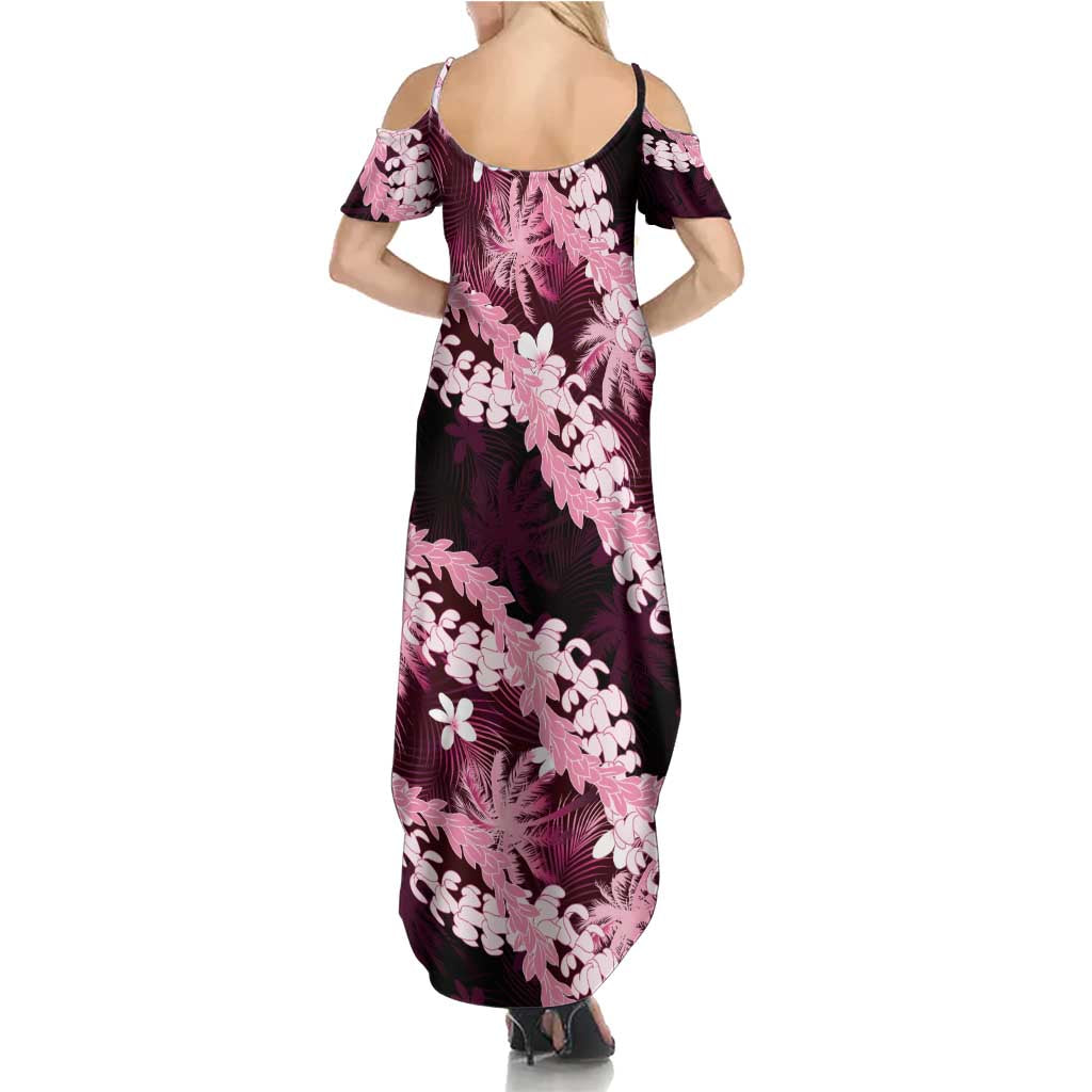 Puakenikeni Maile Lei Family Matching Summer Maxi Dress and Hawaiian Shirt Frangipani Pink Tropical Leaves LT01 - Polynesian Pride
