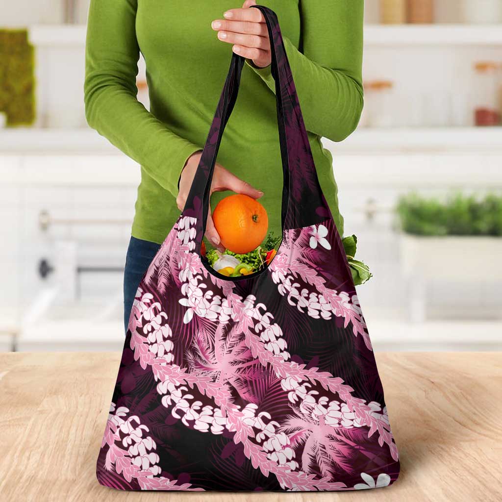 Puakenikeni Maile Lei Grocery Bag Frangipani Pink Tropical Leaves