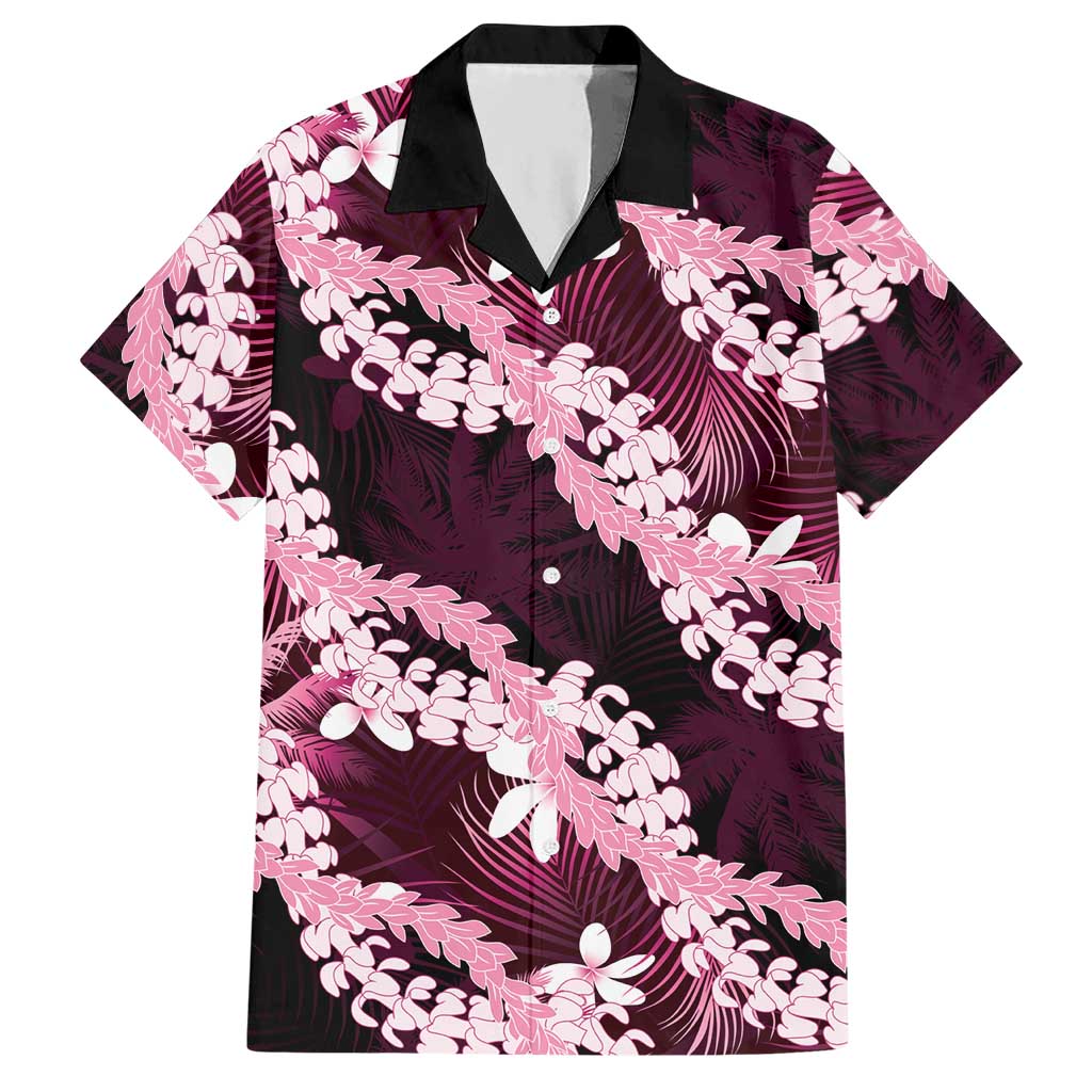 Puakenikeni Maile Lei Hawaiian Shirt Frangipani Pink Tropical Leaves
