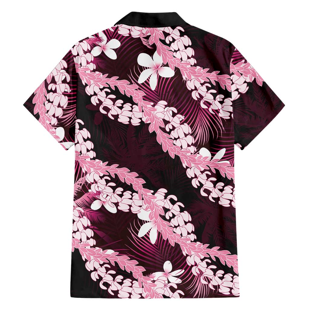 Puakenikeni Maile Lei Hawaiian Shirt Frangipani Pink Tropical Leaves