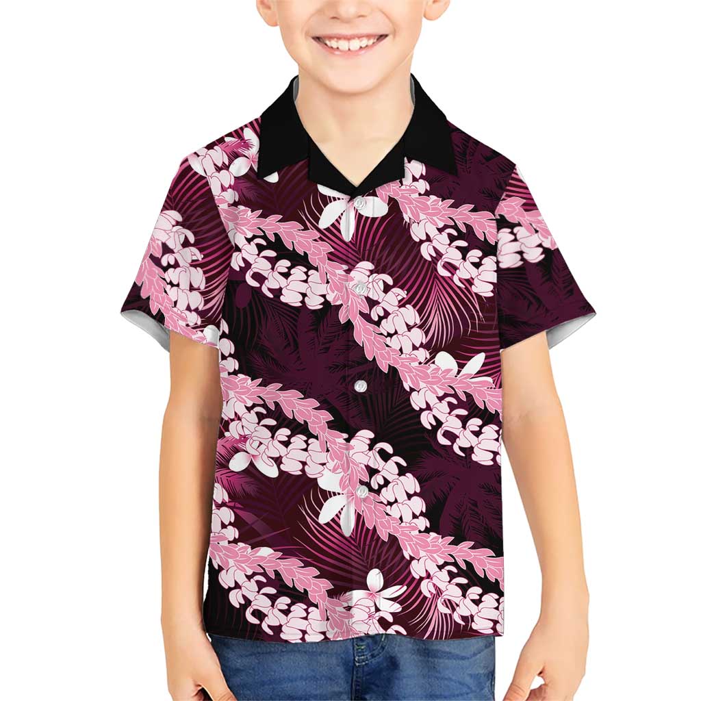 Puakenikeni Maile Lei Hawaiian Shirt Frangipani Pink Tropical Leaves